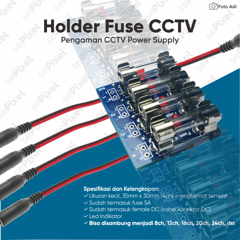 4ch Holder Fuse CCTV DC Pengaman CCTV power supply - sePixel